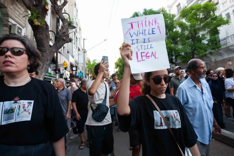Tunisians protest in Tunis amid growing public frustration over economic hardship, as civil society groups face mounting pressure from authorities [Ons Abid/AP]
