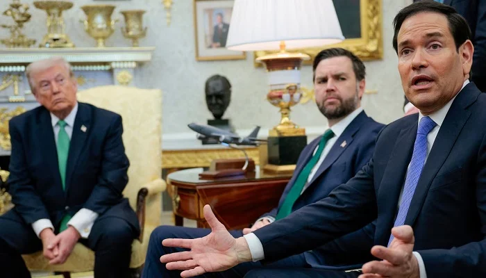 President Donald Trump (left), Vice President JD Vance (centre) and Secretary of State Marco Rubio at the White House. — Reuters/File