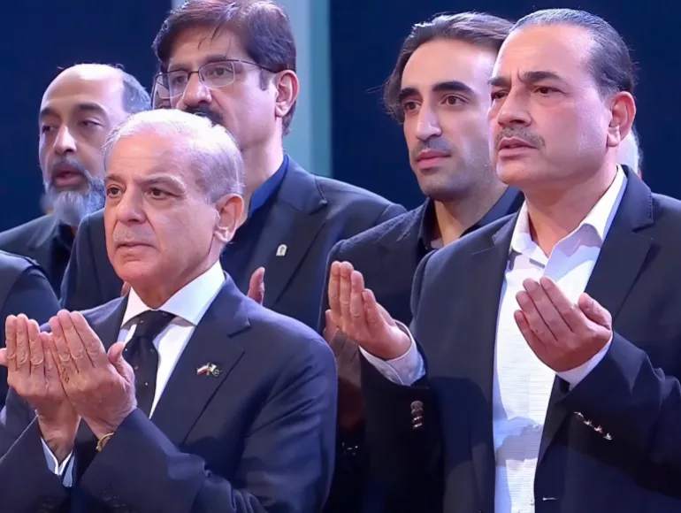Prime Minister Muhammad Shehbaz Sharif offers prayers at the funeral of late Supreme Leader of Iran, Shaheed Ayatollah Sayyed Ali Khamenei, in Tehran.