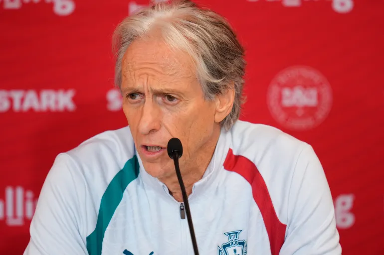 Portugal's coach Jorge Jesus addresses a press conference in Helsingor, Denmark, on September 30, 2026, on the eve of their Nations League Group A4 match against Denmark.